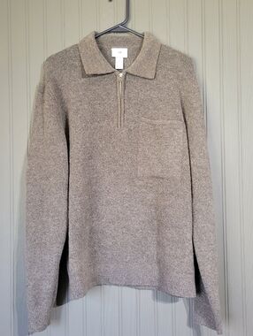 H & M Quarter Zip Sweater Pullover Wool Blend Regular Fit Brown Men's Medium